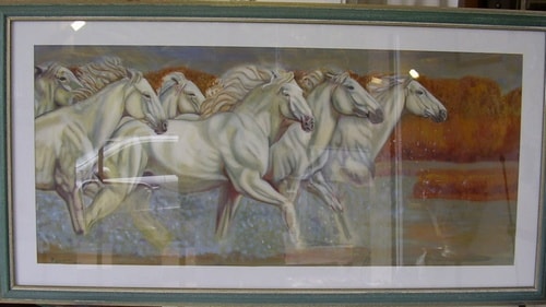 Ceramiche d-Arte di Albisola - Dipinto ad olio su cartoncino con cavalli della Camargue